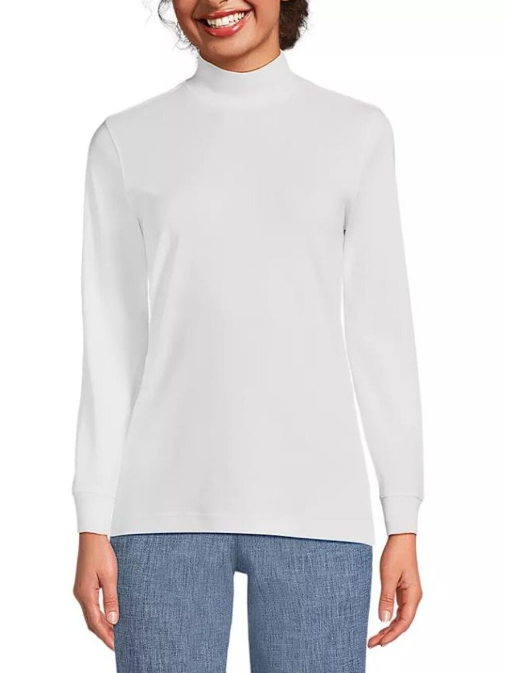LAND'S END Women's Relaxed Cotton Long Sleeve Mock Turtleneck Size L In White